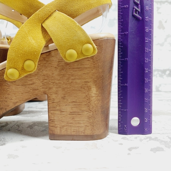 New Sam Edelman Josefine Mustard Suede Block Heel Platform Sandals E454 - Picture 9 of 12